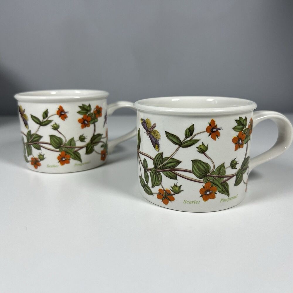 Set Of Portmeirion Botanic Garden 4 Oz Breakfast Drum Cup Mug Scarlet Pimpernel